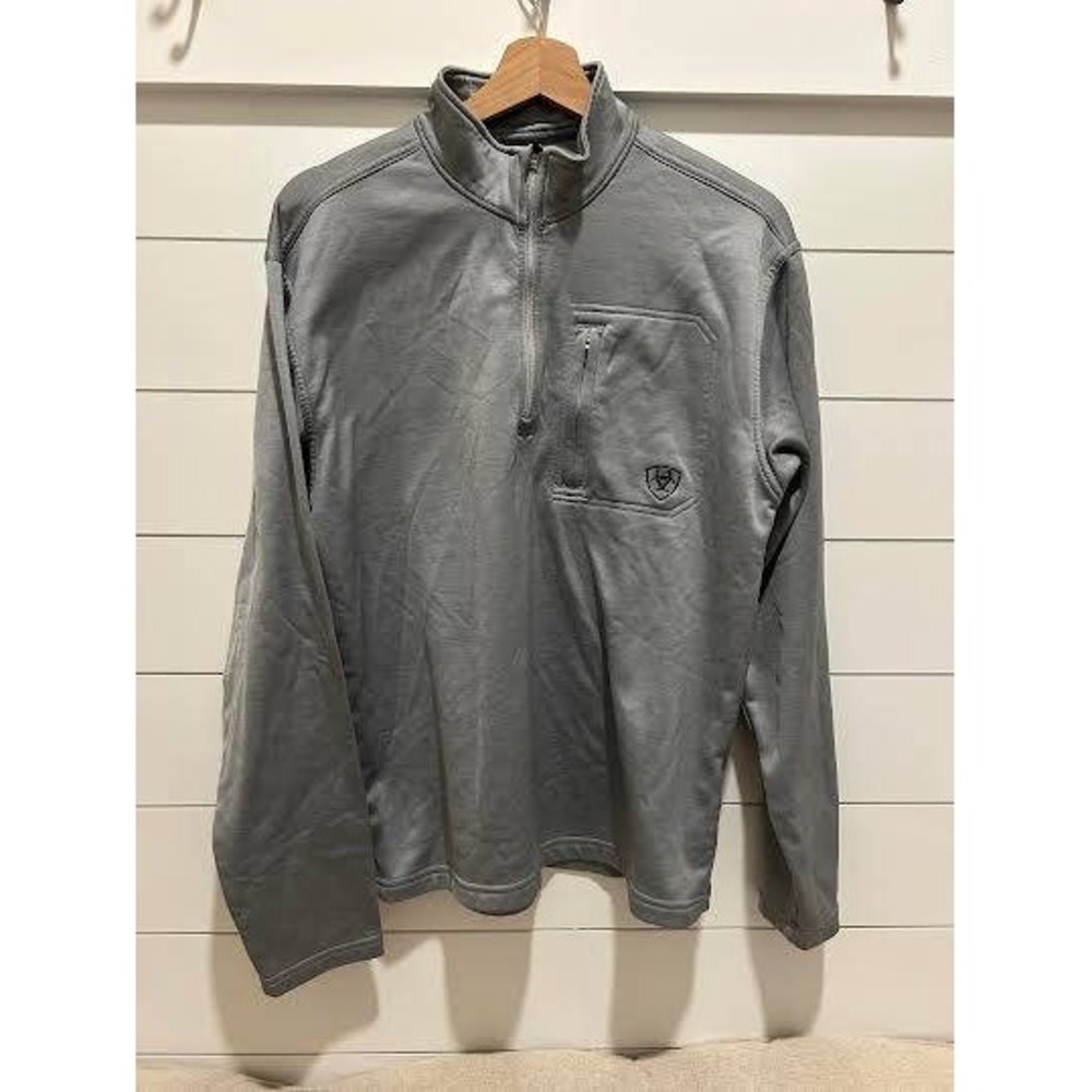 Ariat Tek Team Mid States Men Gray 1/4 Zip Sweatshirt Pullover S Equestrian Work